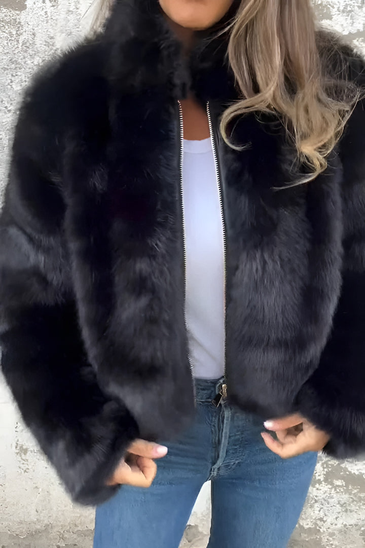 Daisy™ | Chic Faux Fur Turtleneck Jacket with Zipper