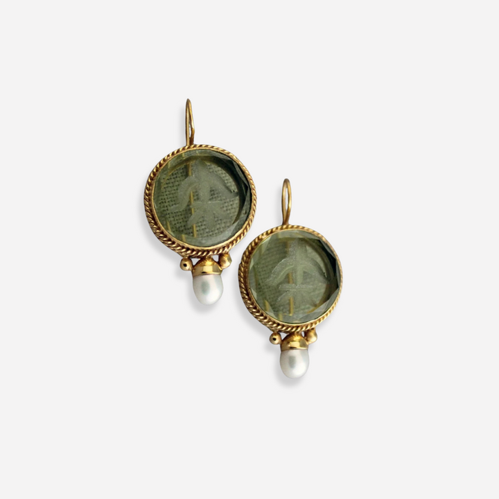 Ava™ | Vintage Earrings with Green Stone and Pearl