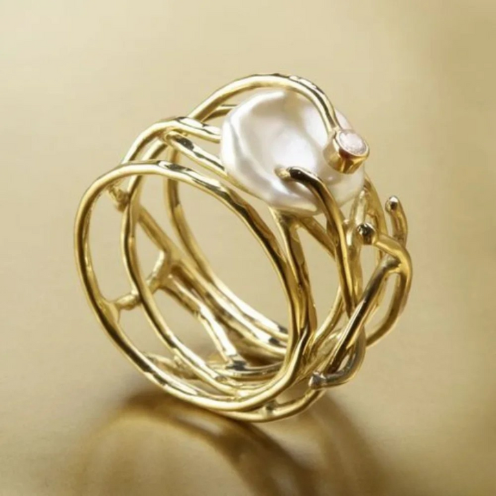 Lunara™ | Fine Vintage Gold Pearl Ring for Ladies