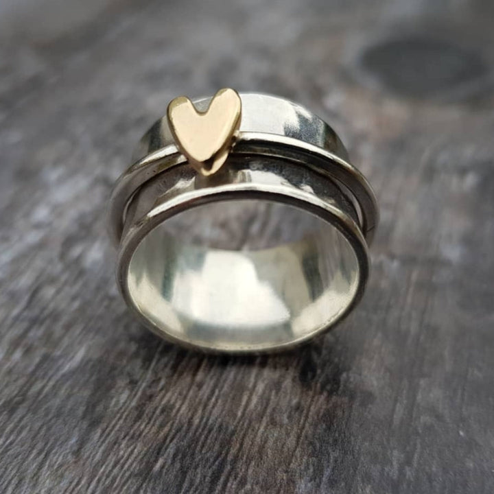 Lena™ | Vintage Silver Ladies' Ring with Golden Heart