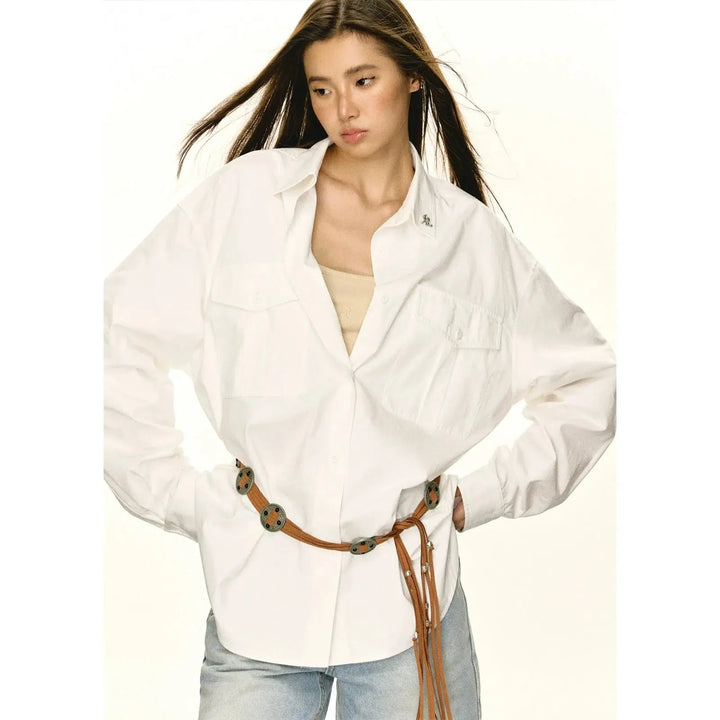 Lily™ | Front Pockets Oversized Button-Up Shirt