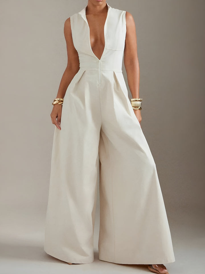 Amelia™ | Wide Leg Zip-Up Sleeveless Jumpsuit