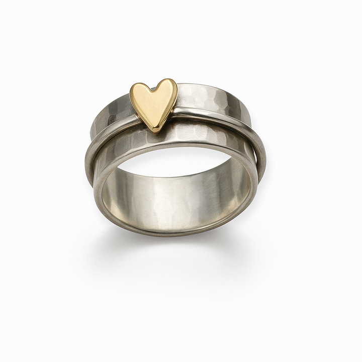 Lena™ | Vintage Silver Ladies' Ring with Golden Heart