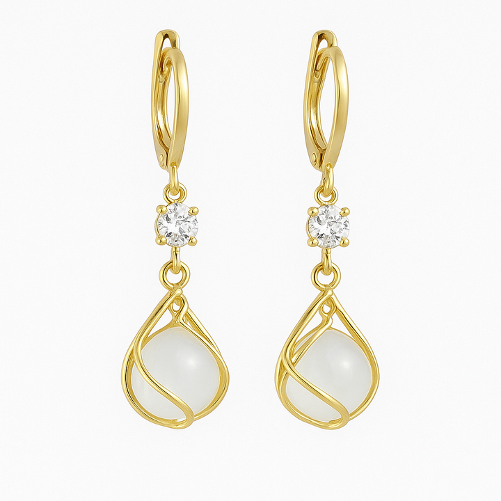 Aurelia™ | Gold Earrings with White Opal