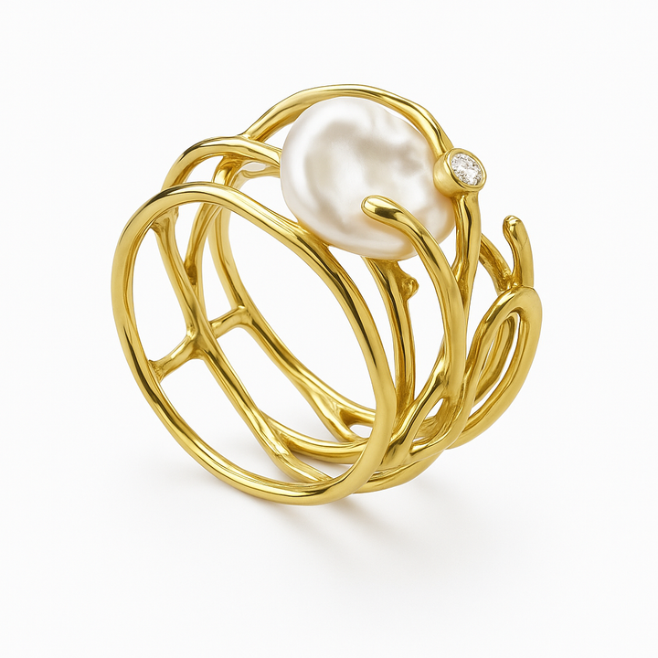 Lunara™ | Fine Vintage Gold Pearl Ring for Ladies