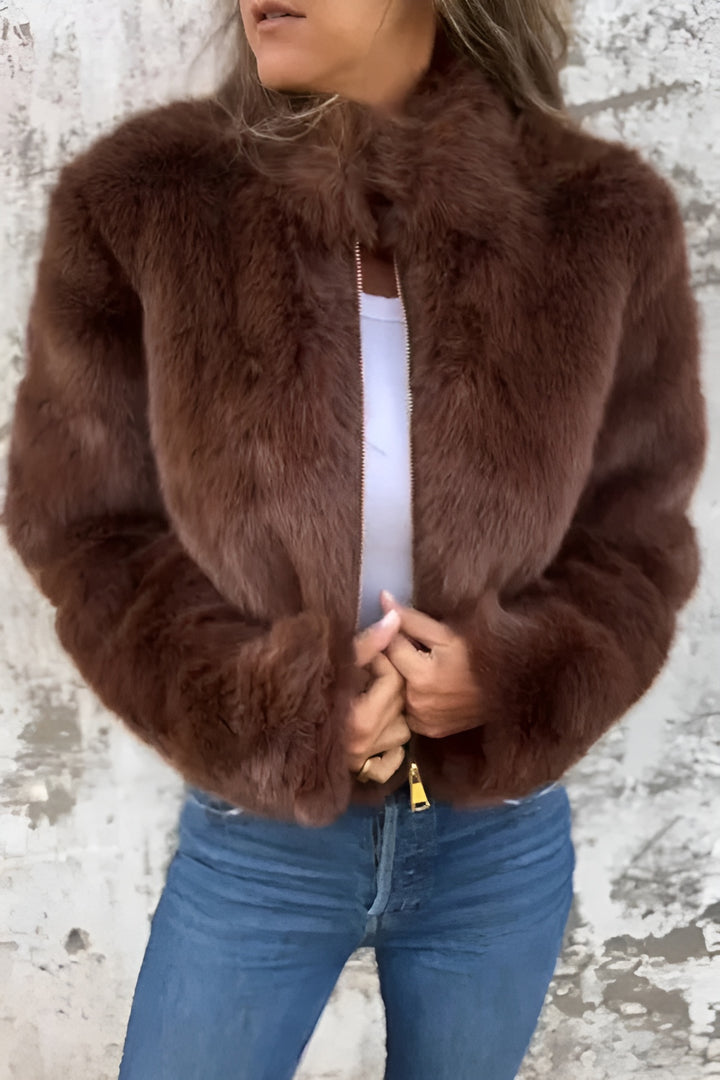 Daisy™ | Chic Faux Fur Turtleneck Jacket with Zipper