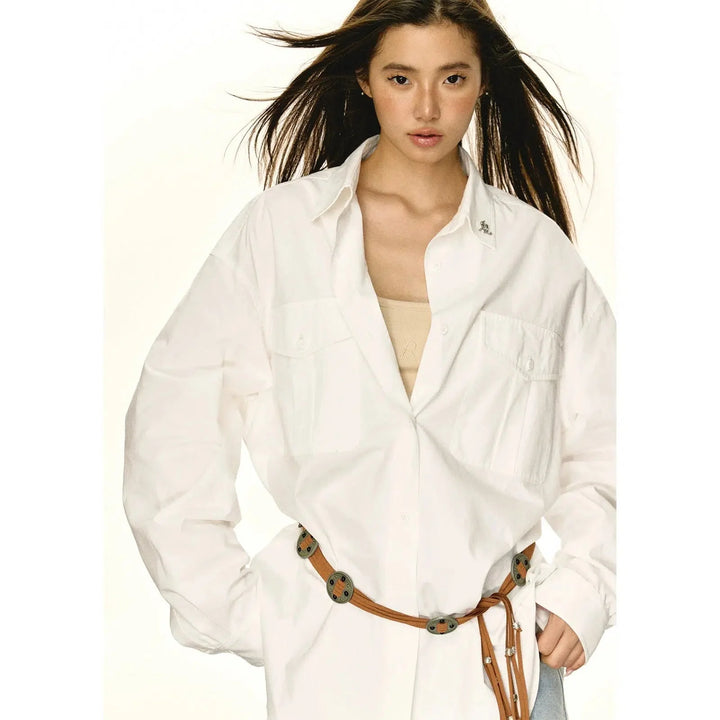 Lily™ | Front Pockets Oversized Button-Up Shirt