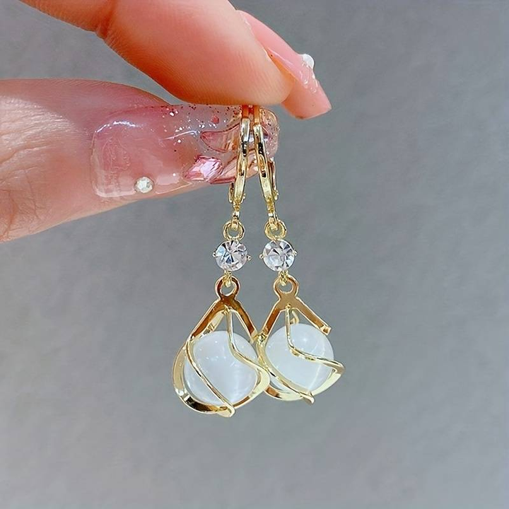 Aurelia™ | Gold Earrings with White Opal